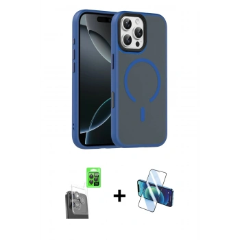 MARSİLYAN™- iPhone 16 Pro Max Kılıf Doruk Form Serisi - Siyah 3D Antistatik Cam Ekran Koruyucu + Raze Metal Kamera Lens - SH