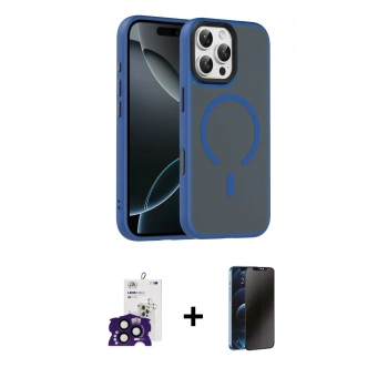 MARSİLYAN™- iPhone 16 Pro Max Kılıf Doruk Form Serisi - Siyah 3D Antistatik Hayalet Cam Ekran Koruyucu + Bilvis Titan Kamera Lens - SH