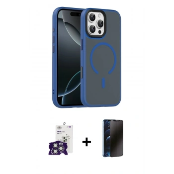 MARSİLYAN™- iPhone 16 Pro Max Kılıf Doruk Form Serisi - Siyah 3D Antistatik Hayalet Cam Ekran Koruyucu + Bilvis Titan Kamera Lens - GS
