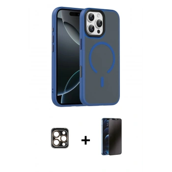 MARSİLYAN™- iPhone 16 Pro Max Kılıf Doruk Form Serisi - Siyah 3D Antistatik Hayalet Cam Ekran Koruyucu + PVD Metal Kamera Lens - GD