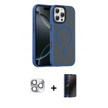 MARSİLYAN™- iPhone 16 Pro Max Kılıf Doruk Form Serisi - Siyah 3D Antistatik Hayalet Cam Ekran Koruyucu + Pers Alüminyum Kamera Lens - GS