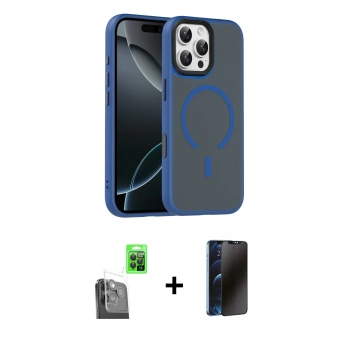 MARSİLYAN™- iPhone 16 Pro Max Kılıf Doruk Form Serisi - Siyah 3D Antistatik Hayalet Cam Ekran Koruyucu + Raze Metal Kamera Lens - SH