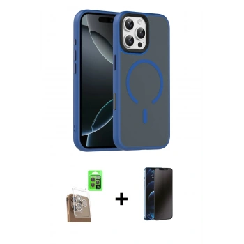 MARSİLYAN™- iPhone 16 Pro Max Kılıf Doruk Form Serisi - Siyah 3D Antistatik Hayalet Cam Ekran Koruyucu + Raze Metal Kamera Lens - CLTM