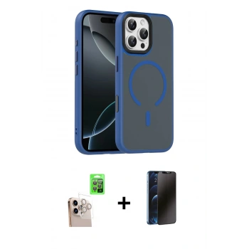 MARSİLYAN™- iPhone 16 Pro Max Kılıf Doruk Form Serisi - Siyah 3D Antistatik Hayalet Cam Ekran Koruyucu + Raze Metal Kamera Lens - NLGY