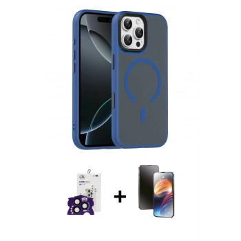 MARSİLYAN™- iPhone 16 Pro Max Kılıf Doruk Form Serisi - Siyah 3D Antistatik Mat Seramik Nano Ekran Koruyucu + Bilvis Titan Kamera Lens - SH