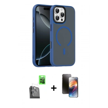 MARSİLYAN™- iPhone 16 Pro Max Kılıf Doruk Form Serisi - Siyah 3D Antistatik Mat Seramik Nano Ekran Koruyucu + Raze Metal Kamera Lens - SH