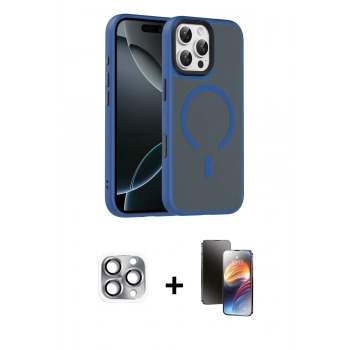 MARSİLYAN™- iPhone 16 Pro Max Kılıf Doruk Form Serisi - Siyah 3D Antistatik Mat Seramik Nano Ekran Koruyucu + Pers Alüminyum Kamera Lens - GI