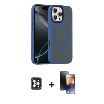 MARSİLYAN™- iPhone 16 Pro Max Kılıf Doruk Form Serisi - Siyah 3D Antistatik Mat Seramik Nano Ekran Koruyucu + PVD Metal Kamera Lens - SH