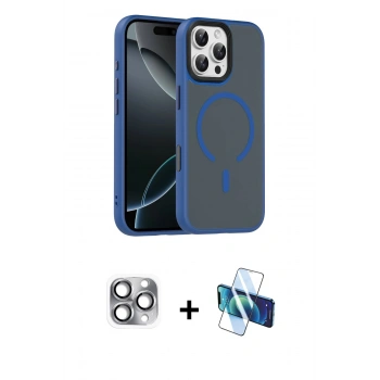 MARSİLYAN™- iPhone 16 Pro Max Kılıf Doruk Form Serisi - Siyah 3D Antistatik Seramik Nano Ekran Koruyucu + Pers Alüminyum Kamera Lens - GI