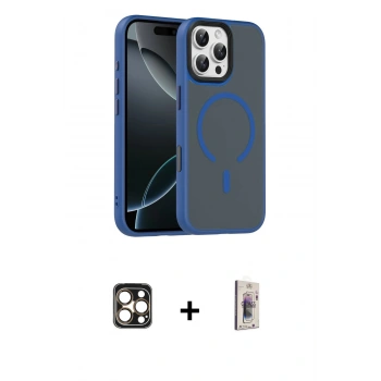 MARSİLYAN™- iPhone 16 Pro Max Kılıf Doruk Form Serisi - Siyah Bilvis 3D Cam Ekran Koruyucu + PVD Metal Kamera Lens - GD