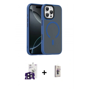 MARSİLYAN™- iPhone 16 Pro Max Kılıf Doruk Form Serisi - Siyah Bilvis 3D Cam Ekran Koruyucu + Bilvis Titan Kamera Lens - SH