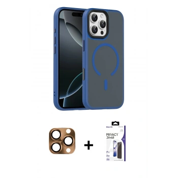 MARSİLYAN™- iPhone 16 Pro Max Kılıf Doruk Form Serisi - Siyah Bilvis 3X AR Hayalet Cam Ekran Koruyucu + Pers Alüminyum Kamera Lens - CLTM