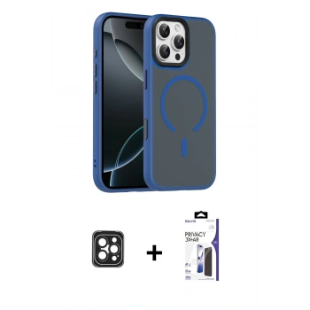 MARSİLYAN™- iPhone 16 Pro Max Kılıf Doruk Form Serisi - Siyah Bilvis 3X AR Hayalet Cam Ekran Koruyucu + PVD Metal Kamera Lens - SH