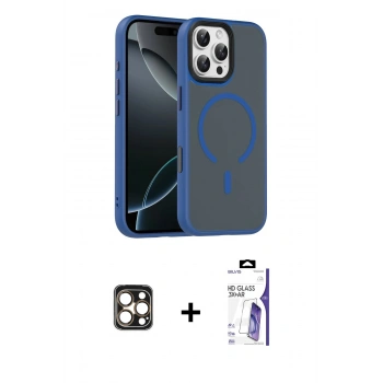 MARSİLYAN™- iPhone 16 Pro Max Kılıf Doruk Form Serisi - Siyah Bilvis 3X AR HD Cam Ekran Koruyucu + PVD Metal Kamera Lens - GD