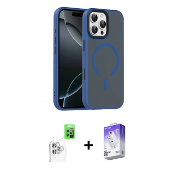 MARSİLYAN™- iPhone 16 Pro Max Kılıf Doruk Form Serisi - Siyah Bilvis 5in1 3D Magic Cam Ekran Koruyucu + Raze Metal Kamera Lens - BZ