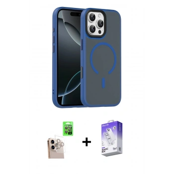 MARSİLYAN™- iPhone 16 Pro Max Kılıf Doruk Form Serisi - Siyah Bilvis 5in1 3D Magic Cam Ekran Koruyucu + Raze Metal Kamera Lens - NLGY