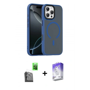 MARSİLYAN™- iPhone 16 Pro Max Kılıf Doruk Form Serisi - Siyah Bilvis 5in1 3D Magic Cam Ekran Koruyucu + Raze Metal Kamera Lens - SH