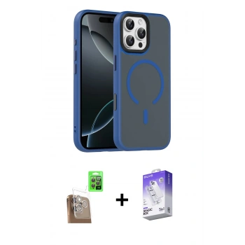 MARSİLYAN™- iPhone 16 Pro Max Kılıf Doruk Form Serisi - Siyah Bilvis 5in1 3D Magic Cam Ekran Koruyucu + Raze Metal Kamera Lens - CLTM