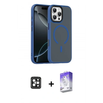 MARSİLYAN™- iPhone 16 Pro Max Kılıf Doruk Form Serisi - Siyah Bilvis 5in1 3D Magic Cam Ekran Koruyucu + PVD Metal Kamera Lens - SH