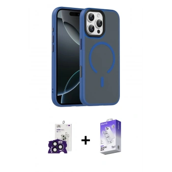 MARSİLYAN™- iPhone 16 Pro Max Kılıf Doruk Form Serisi - Siyah Bilvis 5in1 3D Magic Cam Ekran Koruyucu + Bilvis Titan Kamera Lens - SH