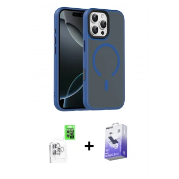 MARSİLYAN™- iPhone 16 Pro Max Kılıf Doruk Form Serisi - Siyah Bilvis 5in1 5D Magic Hayalet Cam Ekran Koruyucu + Raze Metal Kamera Lens - BZ