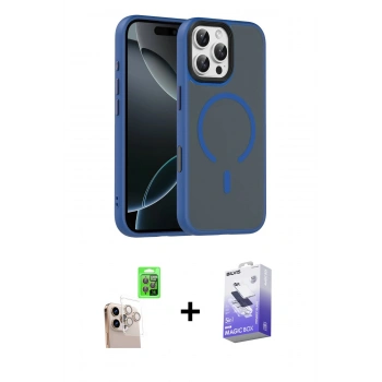 MARSİLYAN™- iPhone 16 Pro Max Kılıf Doruk Form Serisi - Siyah Bilvis 5in1 5D Magic Hayalet Cam Ekran Koruyucu + Raze Metal Kamera Lens - NLGY