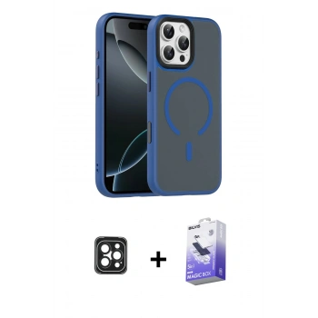 MARSİLYAN™- iPhone 16 Pro Max Kılıf Doruk Form Serisi - Siyah Bilvis 5in1 5D Magic Hayalet Cam Ekran Koruyucu + PVD Metal Kamera Lens - SH
