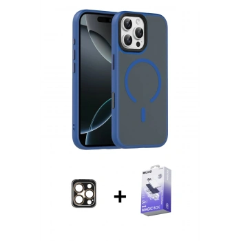 MARSİLYAN™- iPhone 16 Pro Max Kılıf Doruk Form Serisi - Siyah Bilvis 5in1 5D Magic Hayalet Cam Ekran Koruyucu + PVD Metal Kamera Lens - GD