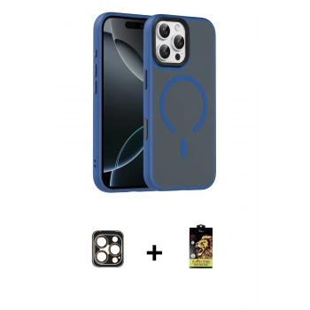 MARSİLYAN™- iPhone 16 Pro Max Kılıf Doruk Form Serisi - Siyah Buffer Cam Ekran Koruyucu + PVD Metal Kamera Lens - GD