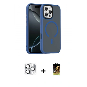 MARSİLYAN™- iPhone 16 Pro Max Kılıf Doruk Form Serisi - Siyah Buffer Cam Ekran Koruyucu + Pers Alüminyum Kamera Lens - GS