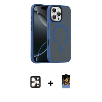 MARSİLYAN™- iPhone 16 Pro Max Kılıf Doruk Form Serisi - Siyah Buffer Hayalet Cam Ekran Koruyucu + PVD Metal Kamera Lens - GD