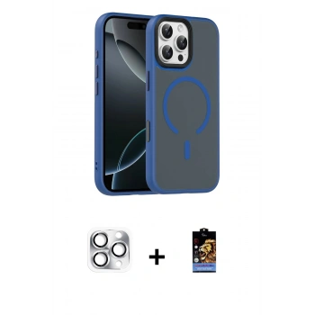 MARSİLYAN™- iPhone 16 Pro Max Kılıf Doruk Form Serisi - Siyah Buffer Hayalet Cam Ekran Koruyucu + Pers Alüminyum Kamera Lens - GS