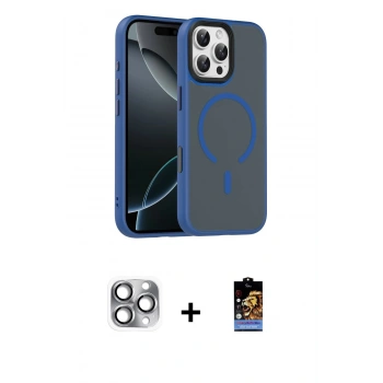 MARSİLYAN™- iPhone 16 Pro Max Kılıf Doruk Form Serisi - Siyah Buffer Hayalet Cam Ekran Koruyucu + Pers Alüminyum Kamera Lens - GI