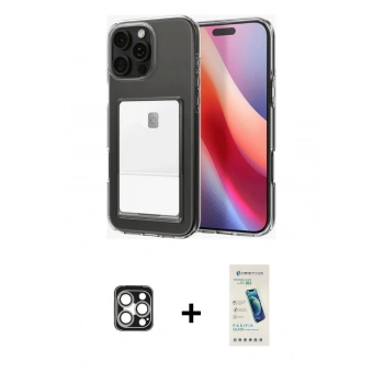 MARSİLYAN™- iPhone 16 Pro Max Kılıf Doruk Klasik Koleksiyonu - Şeffaf Pasifik Cam Ekran Koruyucu + PVD Metal Kamera Lens - GS