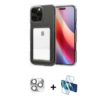 MARSİLYAN™- iPhone 16 Pro Max Kılıf Doruk Klasik Koleksiyonu - Siyah 3D Antistatik Cam Ekran Koruyucu + Pers Alüminyum Kamera Lens - GS