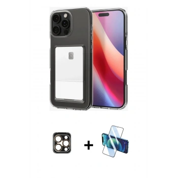 MARSİLYAN™- iPhone 16 Pro Max Kılıf Doruk Klasik Koleksiyonu - Siyah 3D Antistatik Cam Ekran Koruyucu + PVD Metal Kamera Lens - GD