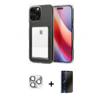 MARSİLYAN™- iPhone 16 Pro Max Kılıf Doruk Klasik Koleksiyonu - Siyah 3D Antistatik Hayalet Cam Ekran Koruyucu + Pers Alüminyum Kamera Lens - GS