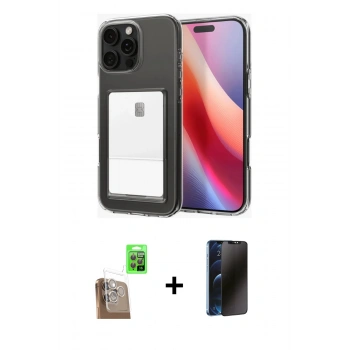 MARSİLYAN™- iPhone 16 Pro Max Kılıf Doruk Klasik Koleksiyonu - Siyah 3D Antistatik Hayalet Cam Ekran Koruyucu + Raze Metal Kamera Lens - CLTM