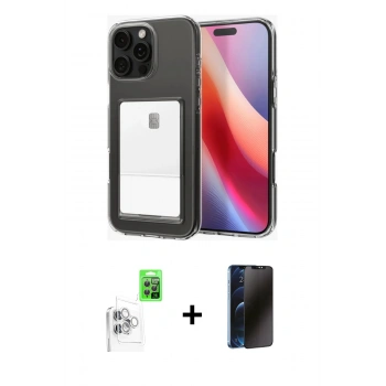 MARSİLYAN™- iPhone 16 Pro Max Kılıf Doruk Klasik Koleksiyonu - Siyah 3D Antistatik Hayalet Cam Ekran Koruyucu + Raze Metal Kamera Lens - BZ
