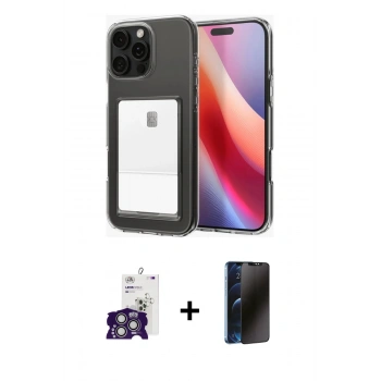 MARSİLYAN™- iPhone 16 Pro Max Kılıf Doruk Klasik Koleksiyonu - Siyah 3D Antistatik Hayalet Cam Ekran Koruyucu + Bilvis Titan Kamera Lens - GS