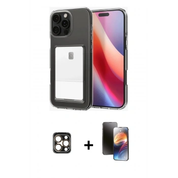 MARSİLYAN™- iPhone 16 Pro Max Kılıf Doruk Klasik Koleksiyonu - Siyah 3D Antistatik Mat Seramik Nano Ekran Koruyucu + PVD Metal Kamera Lens - GD