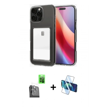 MARSİLYAN™- iPhone 16 Pro Max Kılıf Doruk Klasik Koleksiyonu - Siyah 3D Antistatik Seramik Nano Ekran Koruyucu + Raze Metal Kamera Lens - SH
