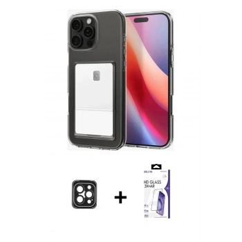 MARSİLYAN™- iPhone 16 Pro Max Kılıf Doruk Klasik Koleksiyonu - Siyah Bilvis 3X AR HD Cam Ekran Koruyucu + PVD Metal Kamera Lens - SH