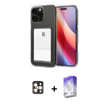 MARSİLYAN™- iPhone 16 Pro Max Kılıf Doruk Klasik Koleksiyonu - Siyah Bilvis 5in1 3D Magic Cam Ekran Koruyucu + PVD Metal Kamera Lens - GD