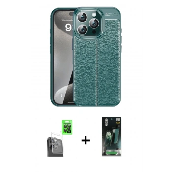 MARSİLYAN™- iPhone 16 Pro Max Kılıf Doruk Klasik Özel Seri - Siyah 360 Mat Full Body Arka Koruyucu + Raze Metal Kamera Lens - SH