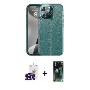 MARSİLYAN™- iPhone 16 Pro Max Kılıf Doruk Klasik Özel Seri - Siyah 360 Mat Full Body Arka Koruyucu + Bilvis Titan Kamera Lens - SH