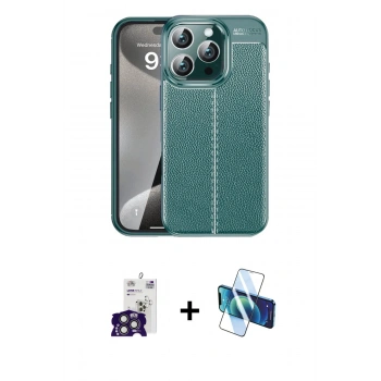 MARSİLYAN™- iPhone 16 Pro Max Kılıf Doruk Klasik Özel Seri - Siyah 3D Antistatik Cam Ekran Koruyucu + Bilvis Titan Kamera Lens - TMGI