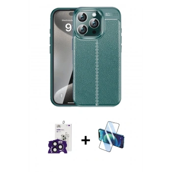 MARSİLYAN™- iPhone 16 Pro Max Kılıf Doruk Klasik Özel Seri - Siyah 3D Antistatik Cam Ekran Koruyucu + Bilvis Titan Kamera Lens - SH