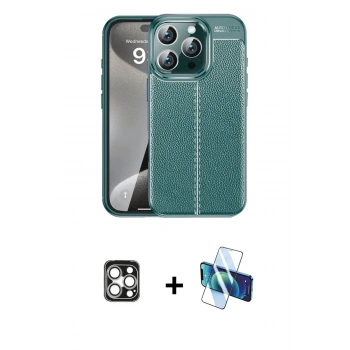 MARSİLYAN™- iPhone 16 Pro Max Kılıf Doruk Klasik Özel Seri - Siyah 3D Antistatik Cam Ekran Koruyucu + PVD Metal Kamera Lens - GS