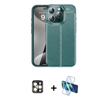 MARSİLYAN™- iPhone 16 Pro Max Kılıf Doruk Klasik Özel Seri - Siyah 3D Antistatik Cam Ekran Koruyucu + PVD Metal Kamera Lens - GD